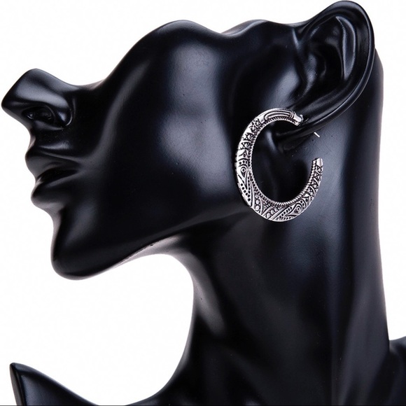 Any 3/$25! Silver Engraved Boho Flat Hoop Earrings - Picture 7 of 10
